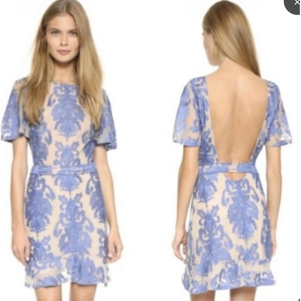 For Love & Lemons Damask Mesh Sheath Dress Open Back Tie Size L